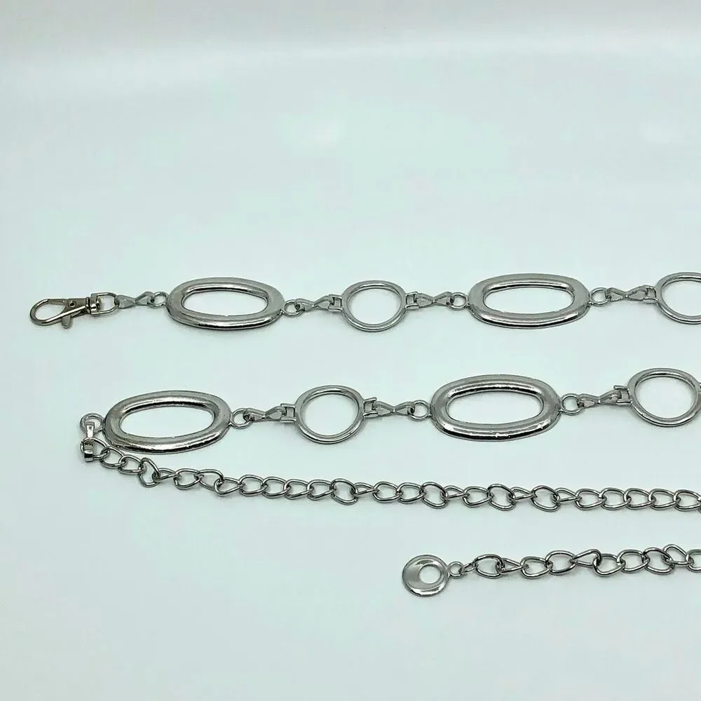 Y2K Minimalist Silver Geometric Link Chain Belt, Fits 29–42 Inches, X7GA1221